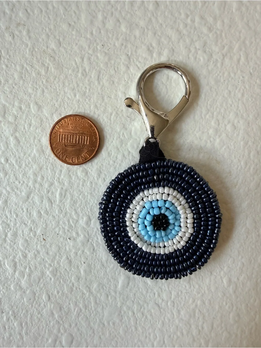 Past Modern Handmade Hand Beaded Evil Eye Key Fob Keychain